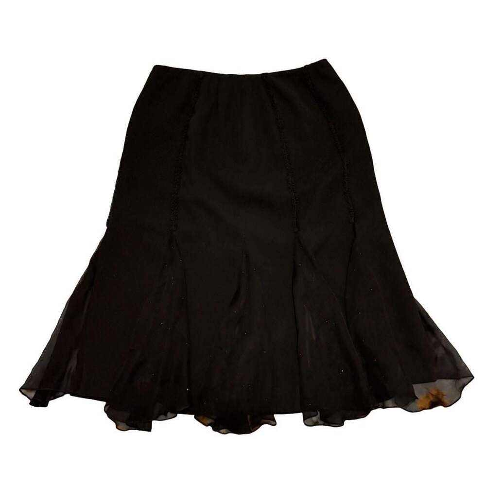 VTG Hartly Black Full ALine Skirt Sheer Overlay Panel Handkerchief Dark Fairy 10